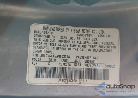 2010 Infiniti G37 from USA, damaged, VIN JN1CV6EK9AM103314